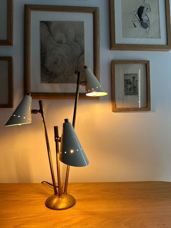 Image 1 of Page 1 of 14 Italian three-headed brass lamp, 1950s design