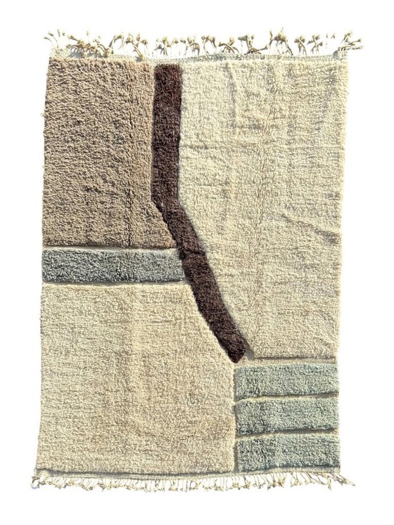 Image 1 of Moroccan Modern Rug 200x300 cm – Handmade Wool Berber Rug – White Textured Geometric Design – Modern Minimal Area Rug