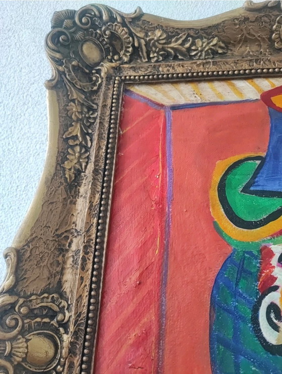 Image 1 of Vintage Cubist Portrait of a Woman in a Hat, Oil on Canvas, Picasso Style