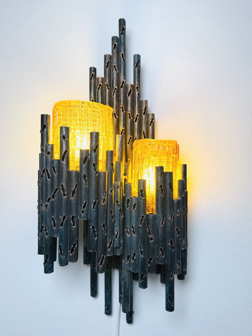 BRUTALIST DOUBLE WALL LAMP BY MARCEL FANTONI, ITALY, 1960s