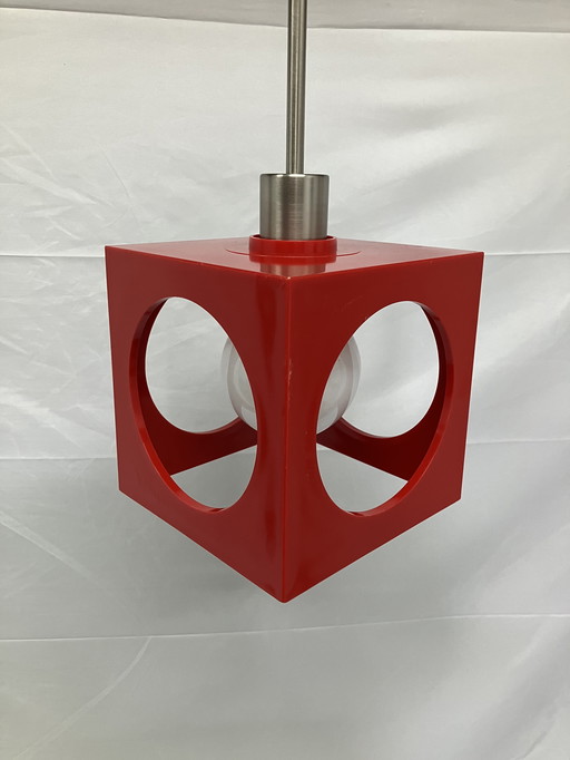 Vintage Cube Rot Kunststoff Pendelleuchte 60er/70er Jahre