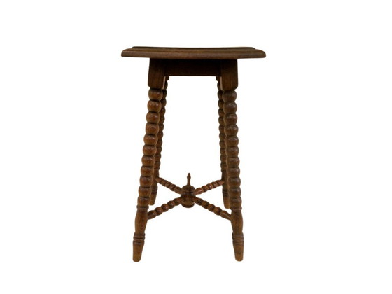 Image 1 of Rustic French Bobbin Plant Stand with Turned Legs