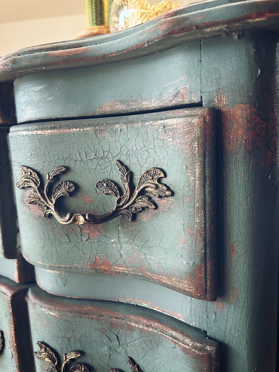Piccolo comò antico con patina blu-verde – Cassettiere, Wood (photo 3 of 6)