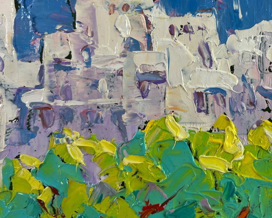 Image 1 of Original Oil Painting Day Houses Landscape Spring in the city