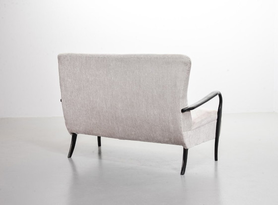 Image 1 of Distinguished Italian Mid-Century Design Guglielmo Ulrich Two Seat Sofa in Soft Silver Velvet Fabric. Italy, 1950s.