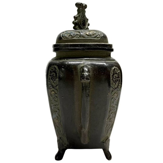 Antiguo quemador de incienso Koro japonés de bronce con relieve de dragón - Censer de altar del período Meiji (photo 7 of 11)