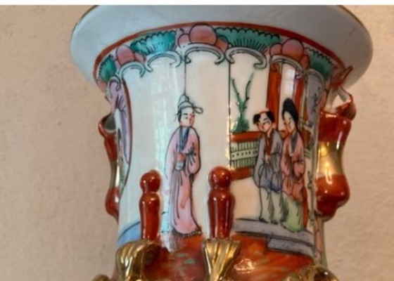 Image 1 of Magnífico jarrón Canton "Medallón Rosa" – Porcelana – 42 cm