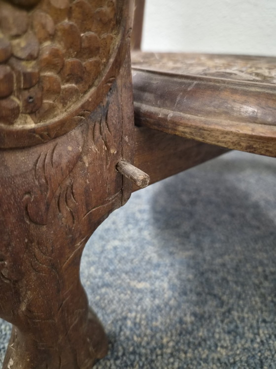 Vintage Handgesneden Houten Bijzettafel / Plantentafel – Rijk Gedecoreerd – Wood (photo 3 of 10)