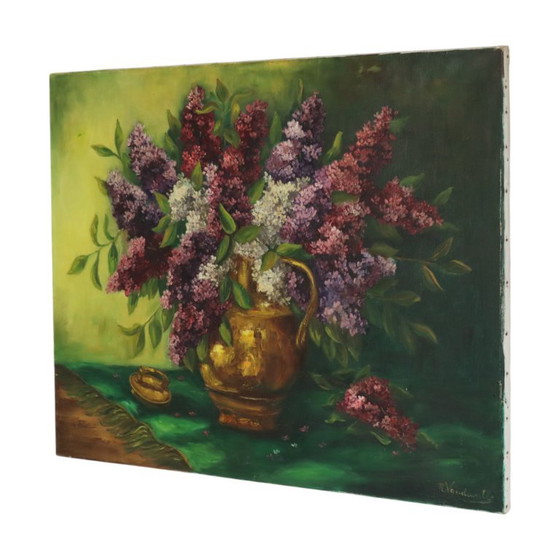 Large Colorful Floral Still Life with Lilacs Painting 90x70cm – Paintings & Drawings, Canvas, Vintage (photo 2 of 15)