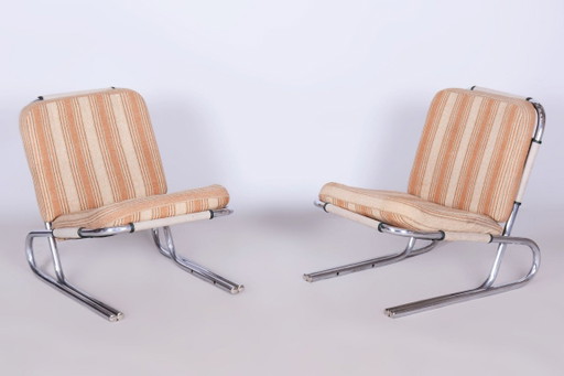 Set di due poltrone originali Bauhaus, in acciaio cromato, Germania, anni '40. – fauteuils, Metal, Textile