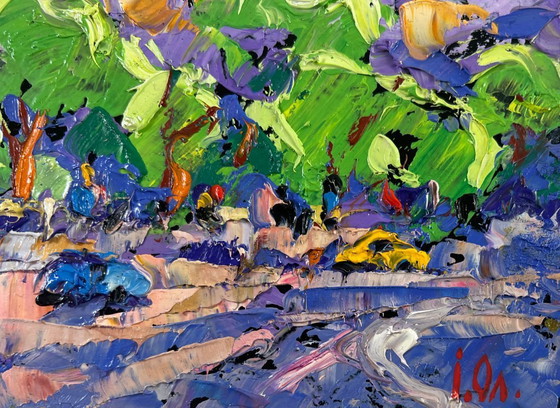 Image 1 of Original Oil Painting Summer Houses Landscape Big city lights