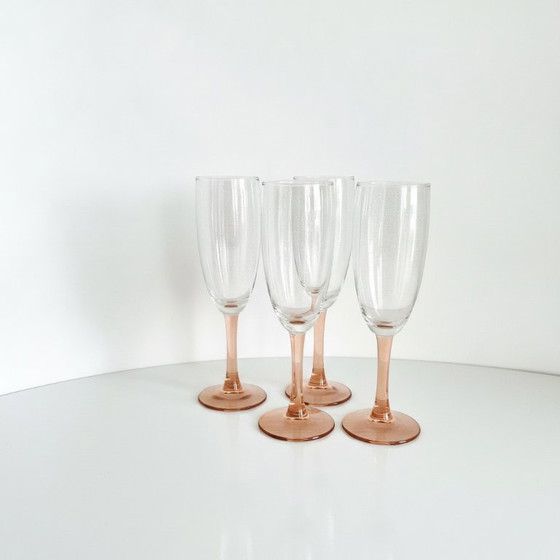 Vintage Luminarc champagneglazen (4 stuks) met pastelroze stelen. – Glazen & Karaffen, Glass (photo 4 of 6)