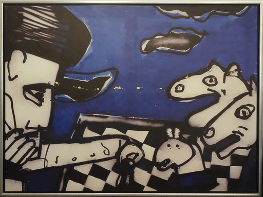 Chess, sérigraphie sur lin par Herman Brood
