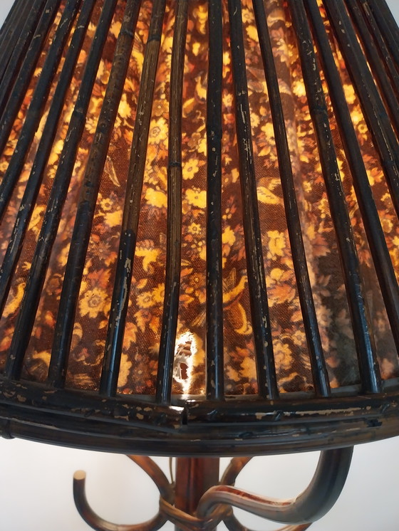 Image 1 of Lampadaire en bambou et osier des années 1970 fabriqué en Italie