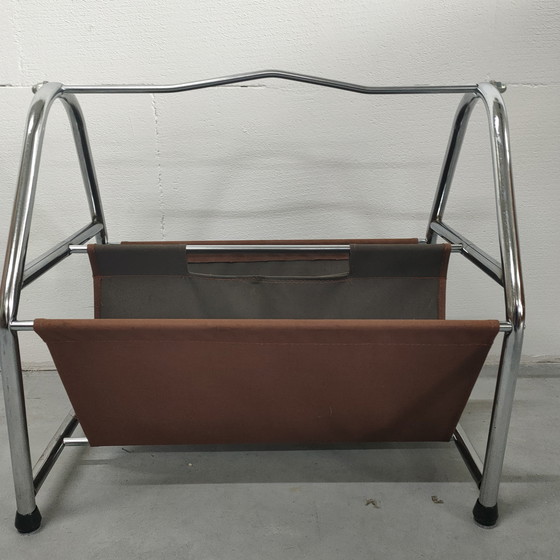 Image 1 of Zeldzame stijlvolle vintage jaren 60-70 chromen tijdschriftenrek lectuurbak 