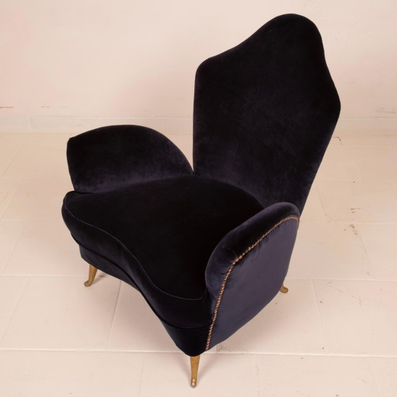 Cesare Lacca Mid Century Moderner italienischer Samt-Sessel für ISA Bergamo – Aluminium, Wood (photo 11 of 27)
