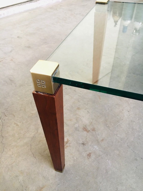 Image 1 of Tavolino laterale in ottone, legno e vetro dal design modernista di Peter Ghyczy, anni '80