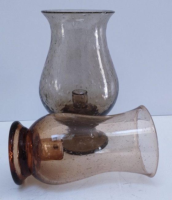 Image 1 of due portacandele in vetro soffiato a mano con effetto bolla