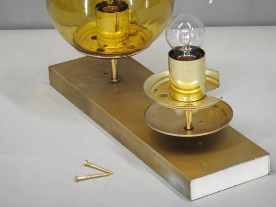 1970s Space Age Amber Glass Double Wall Lamp, Kamenický Šenov – Wall lights, Brass (photo 13 of 14)