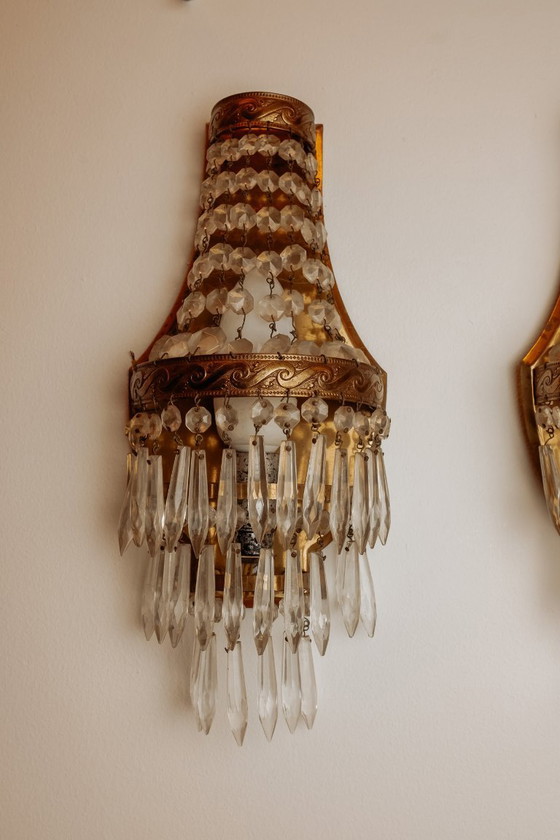 Image 1 of Antike französische Kristallwandlampen, 2er-Set