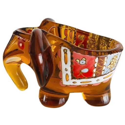 Vintage Moser Royo elephant amber glass enamel decorative pipe holder 1930s