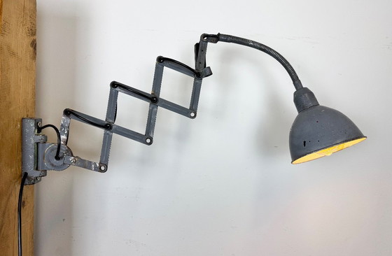 Image 1 of Grey Industrial Gooseneck Scissor Wall Lamp from Elektroinstala, 1960s