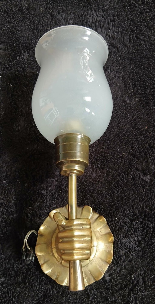 BEAUTIFUL HAND-SHAPED WALL LIGHT, TORCH, GILDED BRONZE