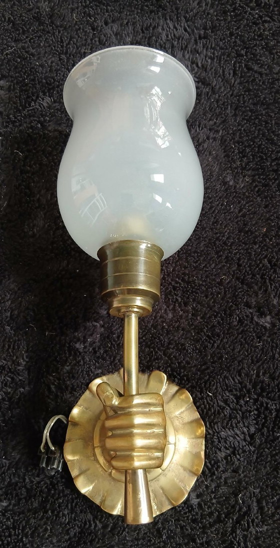 Image 1 of BEAUTIFUL HAND-SHAPED WALL LIGHT, TORCH, GILDED BRONZE