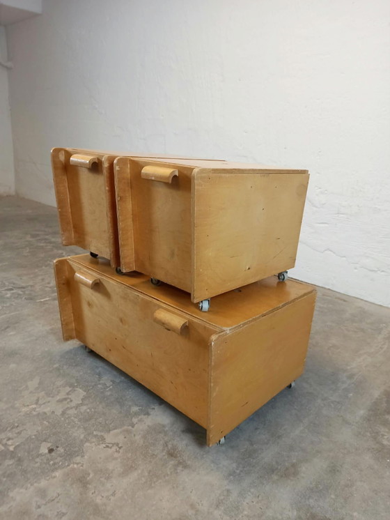 Juego de 3 baúles de madera con ruedas, Armarios de almacenamiento, Marrón (foto 2 de 15)