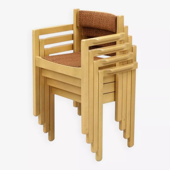 Image 1 of Set of 4 Vintage Scandinavian Stackable Chairs in Solid Wood - Balzar Beskow - Sweden, 1960s