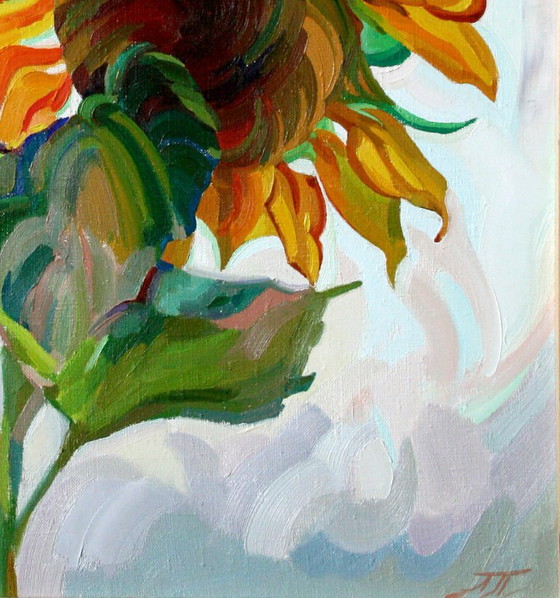Original Oil Painting Nature Summer Flower Sunflower – Paintings & Drawings, Canvas (photo 5 of 5)