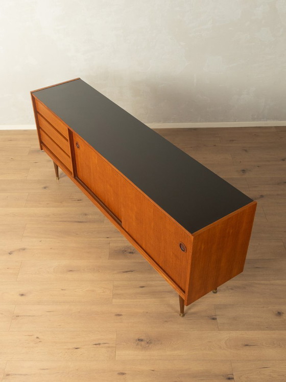 Buffet bas Mid Century Modern avec portes coulissantes et tiroirs, Bois, Marron (photo 5 sur 9)