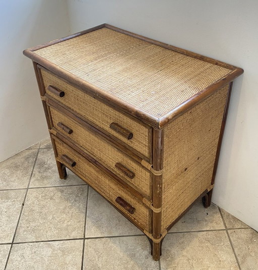 Commode 3 Tiroirs en Rotin Bambou Cannage Vintage Années 70 – ladekasten, Rattan, Wicker (photo 2 of 14)