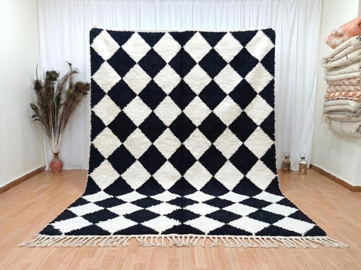 Magnificent Black and White Berber Wool Rug 220/300 – vloerkleden en tapijten