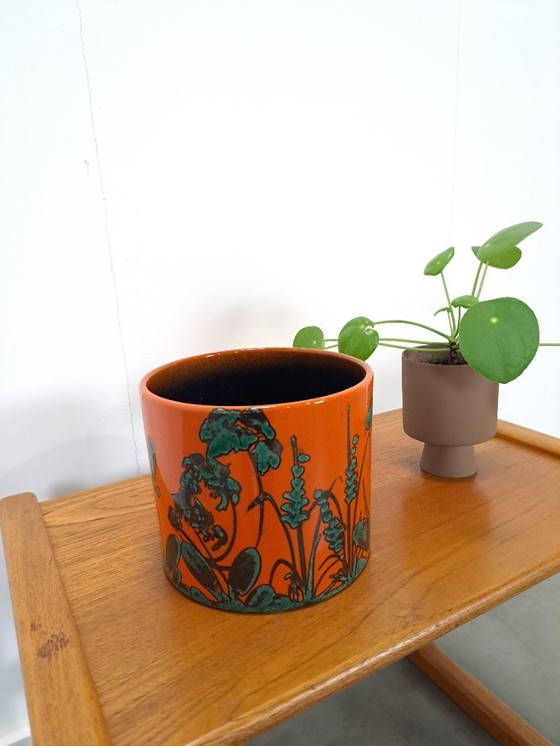 Image 1 of Pot de fleurs en céramique orange, Allemagne de l'Ouest, n° 3