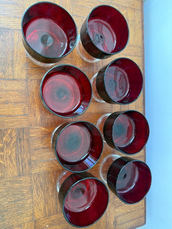 Image 1 of Juego de 6 copas de champán rojo rubí Luminarc, fabricadas en Francia, años 70