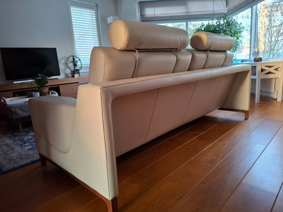 Set divano e poltrona/loveseat in pelle Leolux, crema, Zona salotto, Legno, Modern (foto 5 di 8)