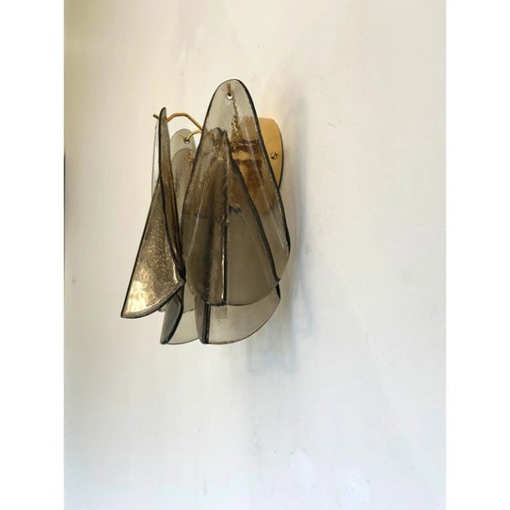 Image 1 of Modern Art Glass “Rondini” Wall Sconces in Smoked Fumè Murano Style
