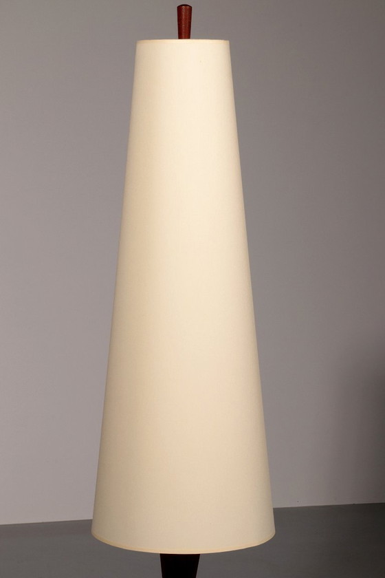 Image 1 of Lámpara de pie de teca con pantalla de tela de Parker Knoll, años 60