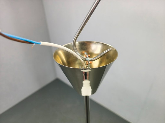 Image 1 of Art Deco Style Pendant Light, Chrome & Milk Glass, 1970s