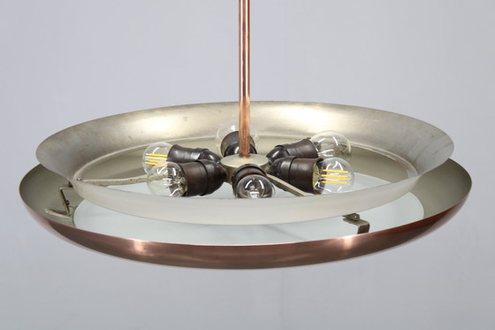 Image 1 of 1930s Bauhaus "UFO" Chandelier in Copper Finish by Josef Hurka, Czechoslovakia