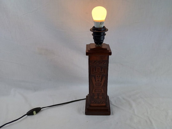 Image 1 of Vintage 1960s Leather Totem Lamp Angel L. Pazmino Aztec Inca maya Brutalist Design, Mid Century Modern Muebles De Estilo