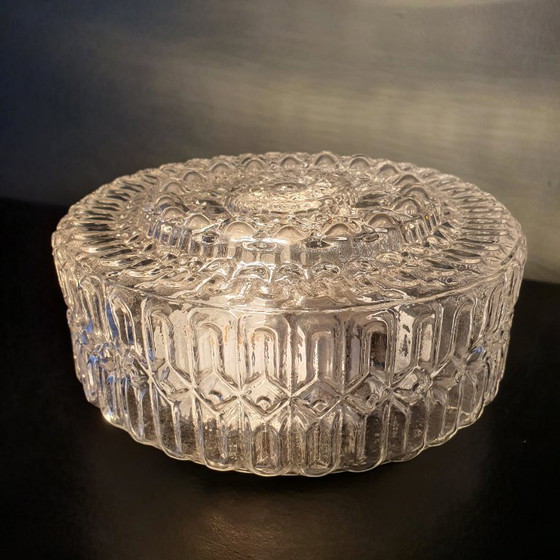 Image 1 of Vintage 70s/80s ceiling lamp - glass ceiling lamp with embossed structure.