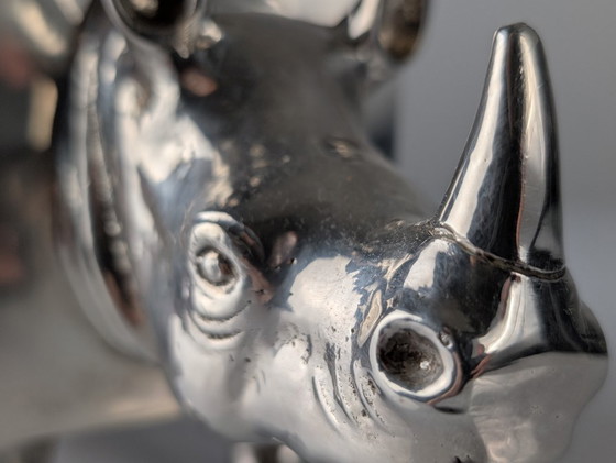 Image 1 of Almazán Rhino Bottle Holder, Mid-Century Modern Wood & Nickel Silver, 1960s