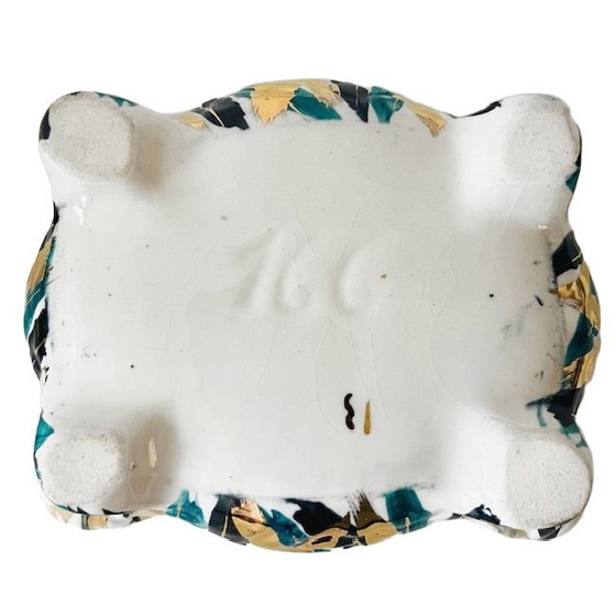 Image 1 of Vintage bonbonnière turquoise deer gold porcelain 1960's