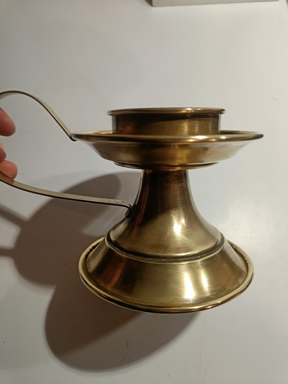 Image 1 of Vintage brass candle holder / tealight stand with handle – Hollywood Regency style
