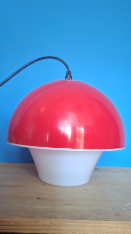 Image 1 of Red vintage space age massive mushroom pendant lamp