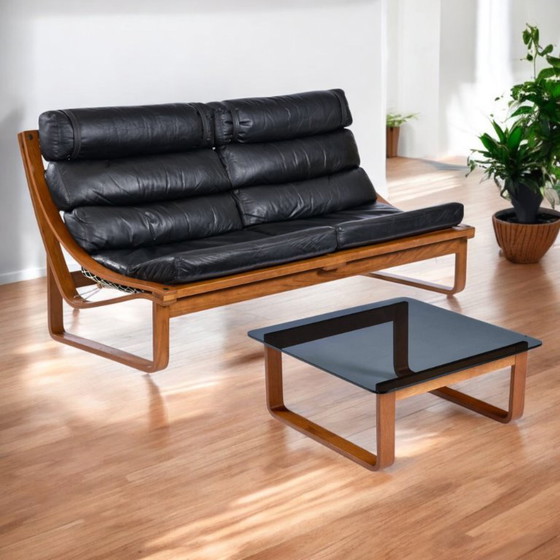 Image 1 of Vintage 1970s Minimalist Modern Frank Lowen for Tessa T4 Teak and Glass Square Side Table or Coffee Table