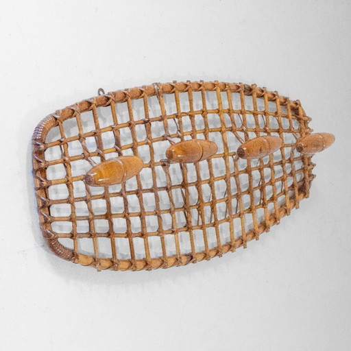 1 perchero italiano de bambú y ratán de mediados de siglo de Bonacina, década de 1960