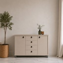 Moderne Japandi dressoirkast in beige – 2 deuren & 4 lades